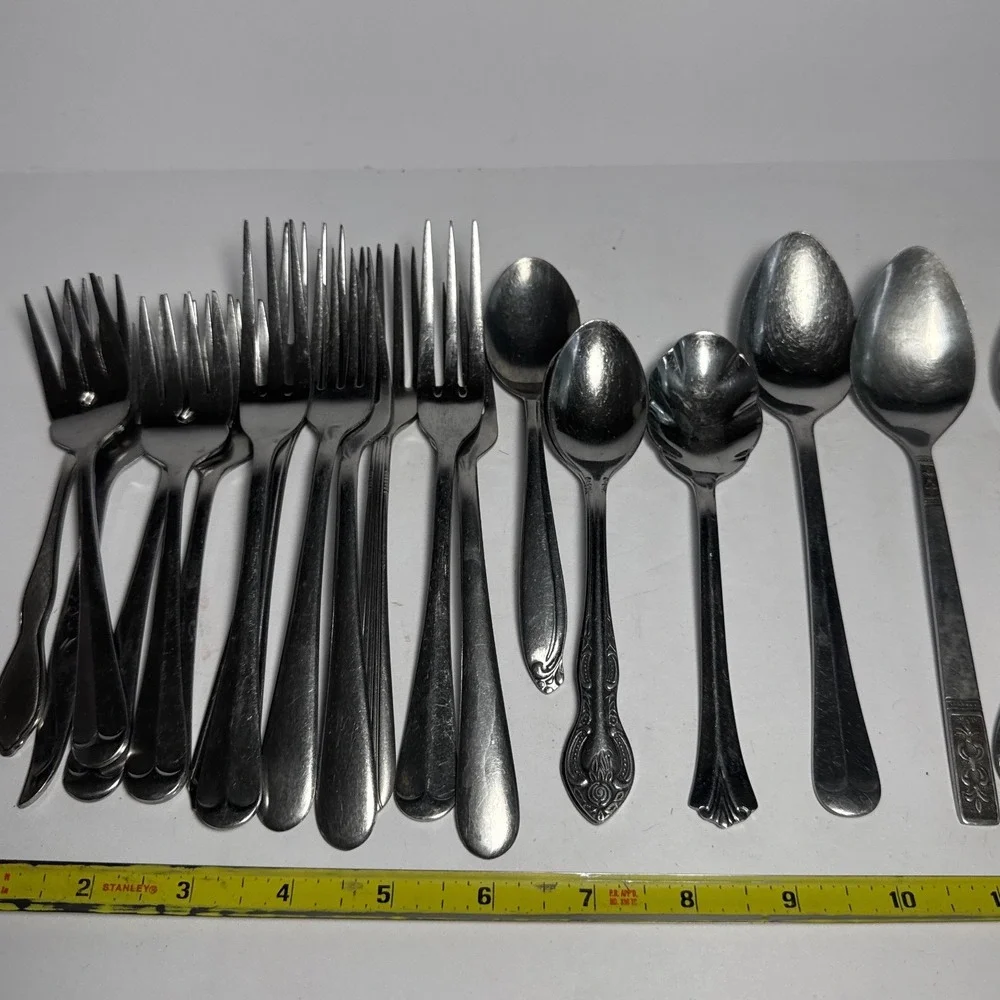 Flatware Set Mixed 15pc Silver Mismatched Stainless Steel Lot